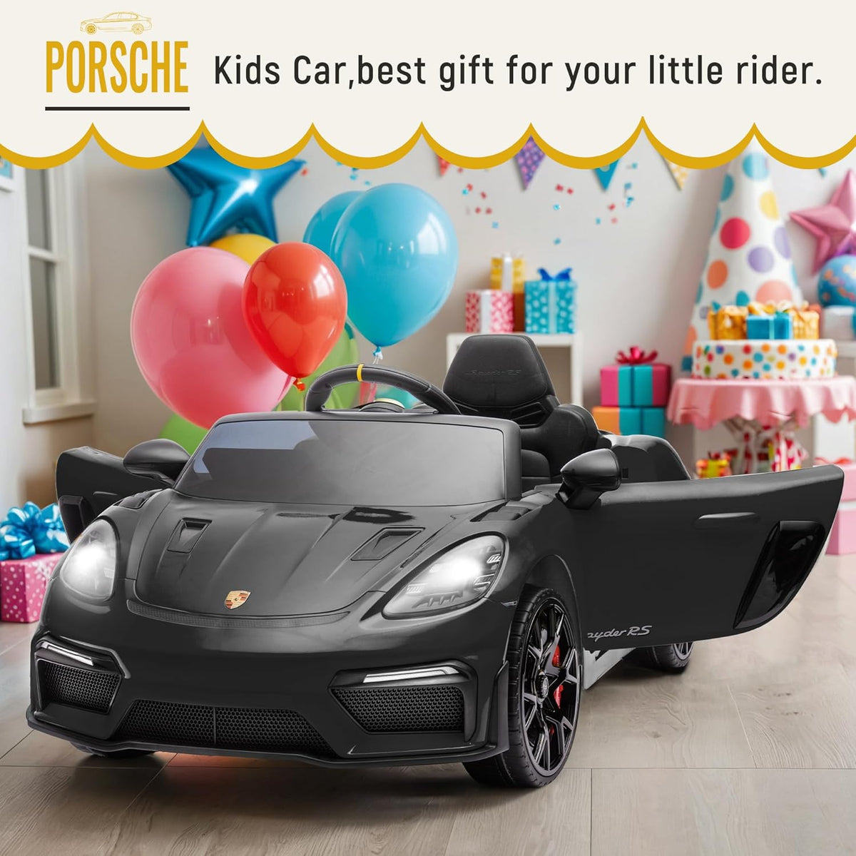 First Ride On Licensed Porsche 718 12V Electric Car for Kids with Parent Remote